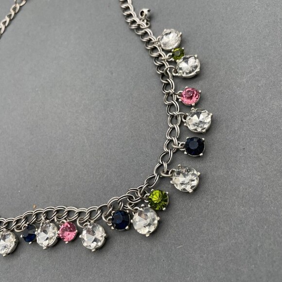 Ann Taylor Loft Drop Charm Necklace Women Silver Tone Signed Lobster Closure - Picture 2 of 4